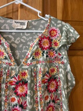 Savanna Jane Sage Green Floral Embroidered Top